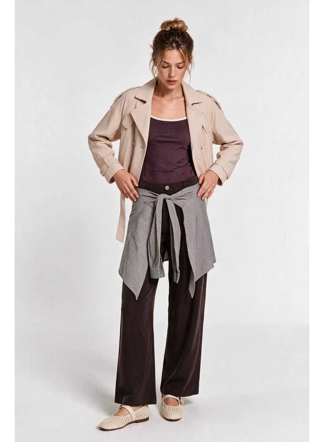 Lovely Istanbul Tencel Pants with Shirt Tie Detail LBY0074 Brown.