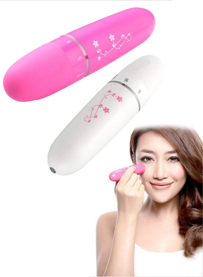 قلمان صغيران لتدليك العين كهربائياً، أداة تدليك العين، أداة تجميل العين (وردي + أبيض) - Image 1