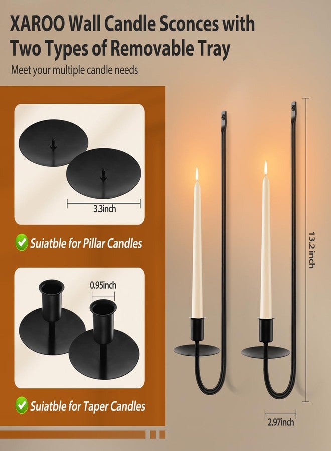XAROO Candle Sconces Set of 2, Taper & Pillar Wall Candle Holder, Black Wall Sconces Set of Two, Decor for Entryway, Stair Corner, Living Room - Image 3