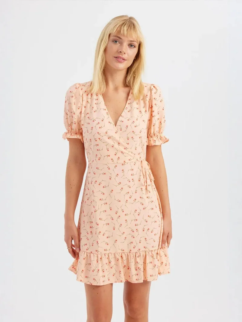 Hiccup Multicolor Floral V Neck Ruffled Short Sleeve Mini Dress for Women | Best Price UAE