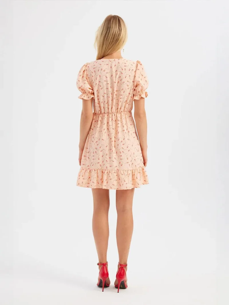 Hiccup Multicolor Floral V Neck Ruffled Short Sleeve Mini Dress for Women | Best Price UAE
