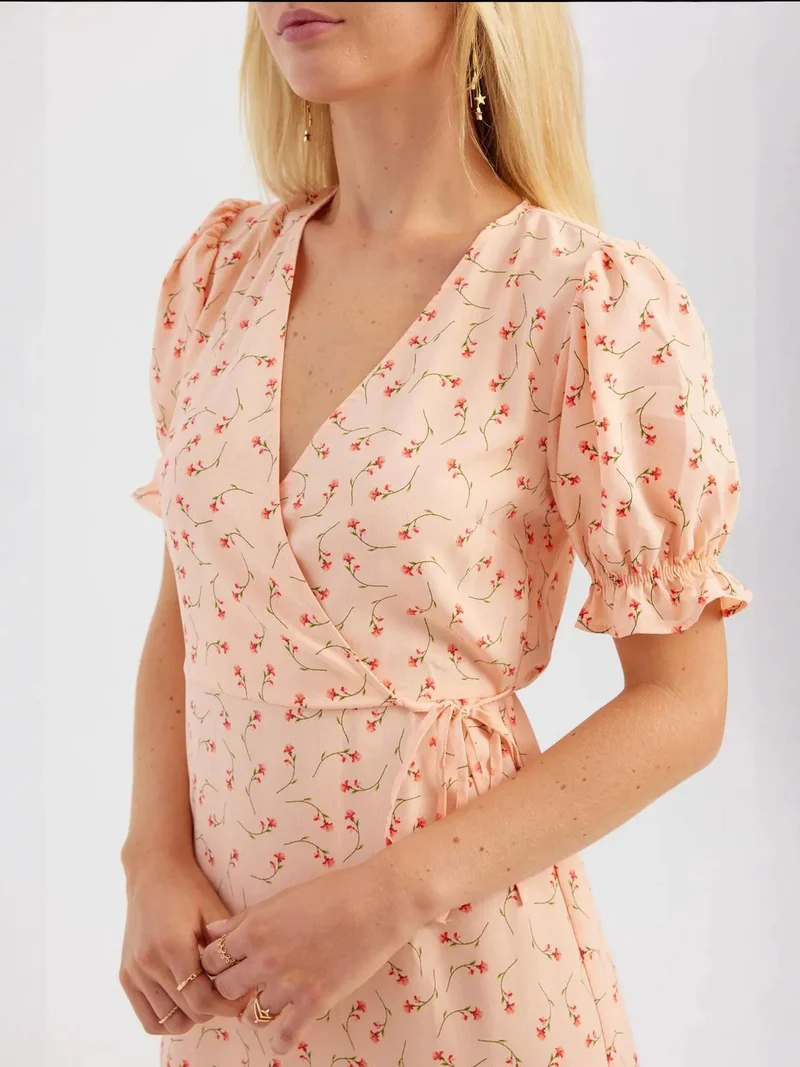 Hiccup Multicolor Floral V Neck Ruffled Short Sleeve Mini Dress for Women | Best Price UAE