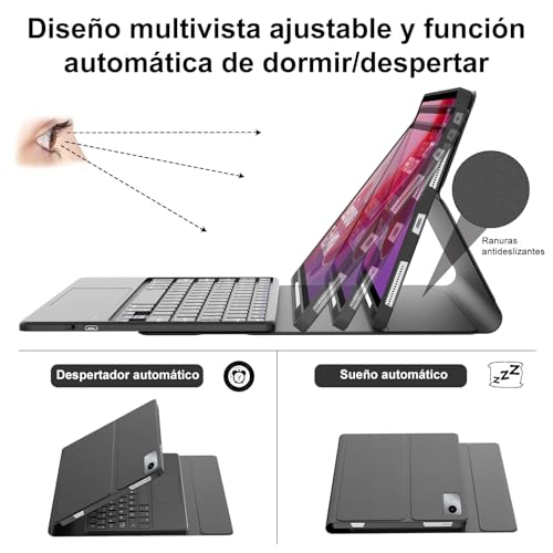 BORIYUAN Touch Keyboard Case for Lenovo Tab M11 / K11 LTE 11 Inch 2024, Detachable Wireless Bluetooth Keyboard Cover, Folio PU Leather Case with Pencil Holder Auto Wake/Sleep, Multi-Angle Kickstand, Trackpad - Image 4