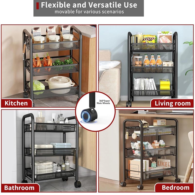 LiveCool Mesh Vegetable Stand Steel 4 Tier Onion Potato Rack for Storage Metal Kitchen Trolley with Wheels Trolley Rack for Kitchen Living Room Bedroom Black KT02B4 - Image 5