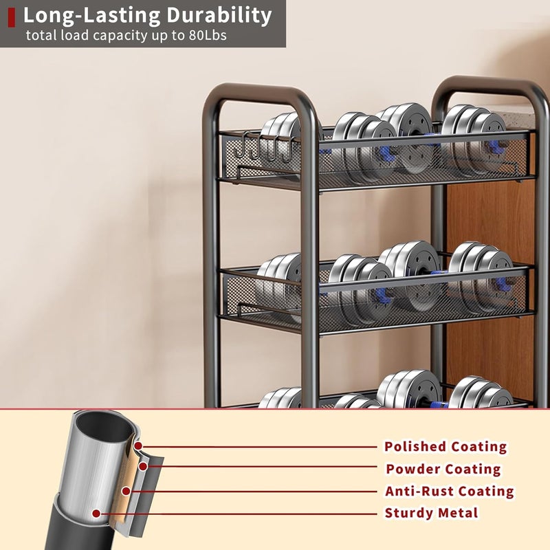 LiveCool Mesh Vegetable Stand Steel 4 Tier Onion Potato Rack for Storage Metal Kitchen Trolley with Wheels Trolley Rack for Kitchen Living Room Bedroom Black KT02B4 - Image 3