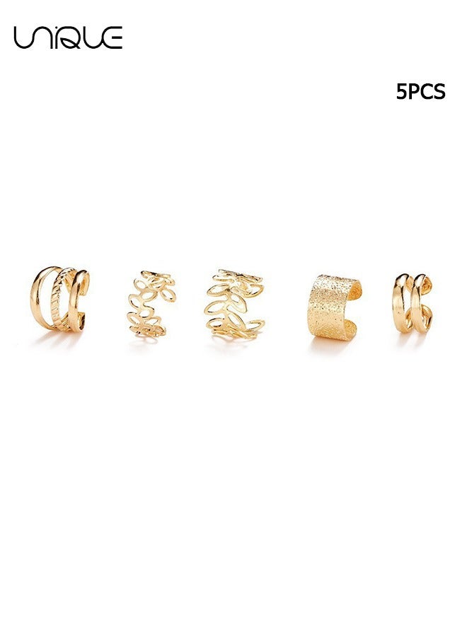 Unique 5Pcs Ear Clips - C-Shaped Ear Clips - Cutout Leaf Ear Clips - Non-Perforated Adjustable Ear Clips - Gold Ear Clips - Elegant, Simple, Stylish - Gifts - Image 1