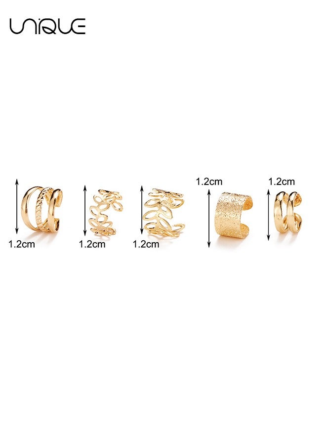 Unique 5Pcs Ear Clips - C-Shaped Ear Clips - Cutout Leaf Ear Clips - Non-Perforated Adjustable Ear Clips - Gold Ear Clips - Elegant, Simple, Stylish - Gifts - Image 2