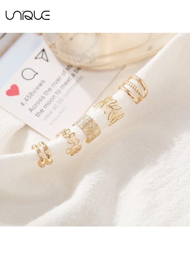 Unique 5Pcs Ear Clips - C-Shaped Ear Clips - Cutout Leaf Ear Clips - Non-Perforated Adjustable Ear Clips - Gold Ear Clips - Elegant, Simple, Stylish - Gifts - Image 3