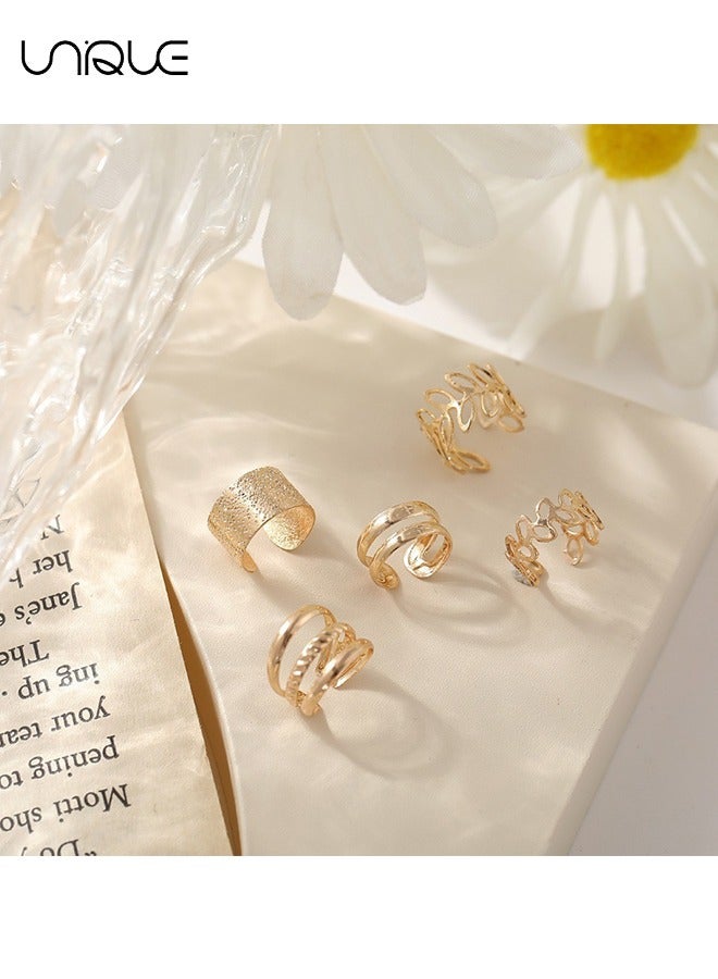 Unique 5Pcs Ear Clips - C-Shaped Ear Clips - Cutout Leaf Ear Clips - Non-Perforated Adjustable Ear Clips - Gold Ear Clips - Elegant, Simple, Stylish - Gifts - Image 4