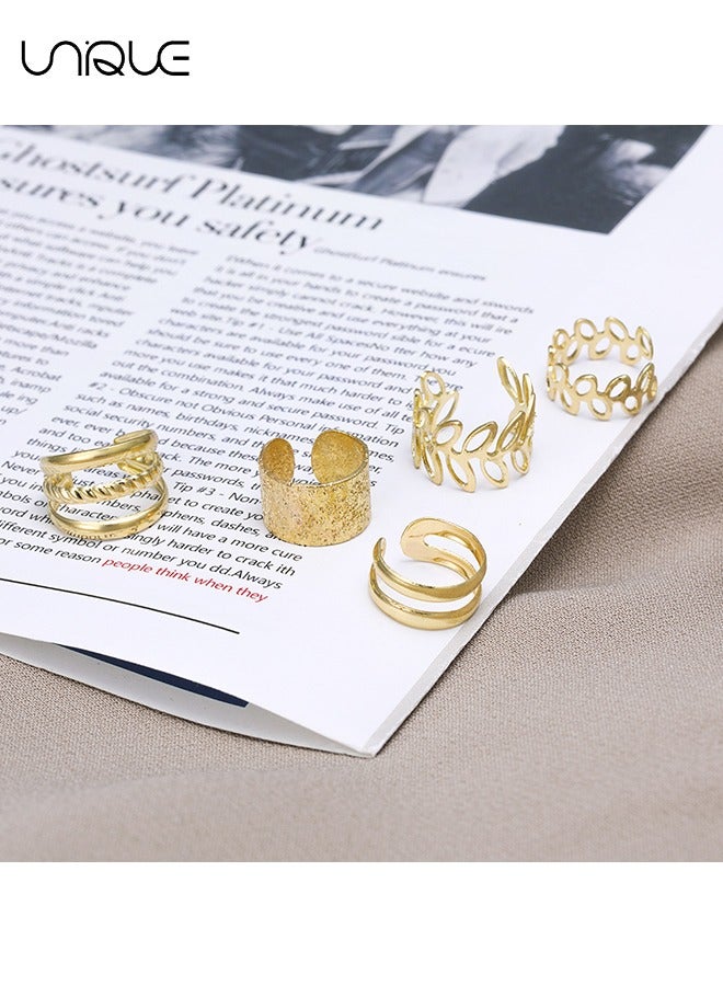 Unique 5Pcs Ear Clips - C-Shaped Ear Clips - Cutout Leaf Ear Clips - Non-Perforated Adjustable Ear Clips - Gold Ear Clips - Elegant, Simple, Stylish - Gifts - Image 5