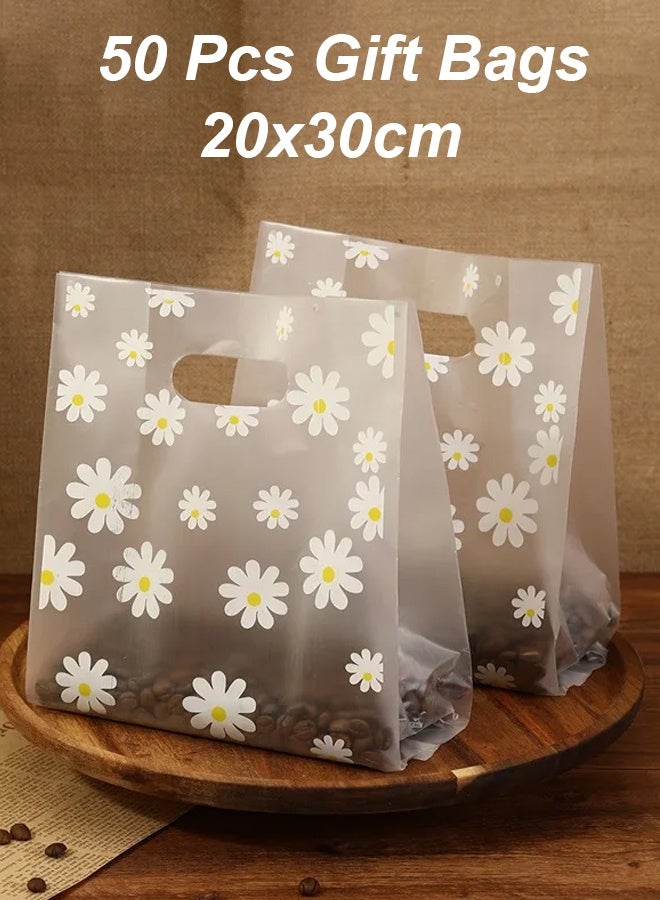 50 Pieces Reusable Transparent Bags For Gifts And Distributions Decorated With Flowers, Food Bags, Clear Bags, Flower Bags, Clear 20×30cm - Image 1