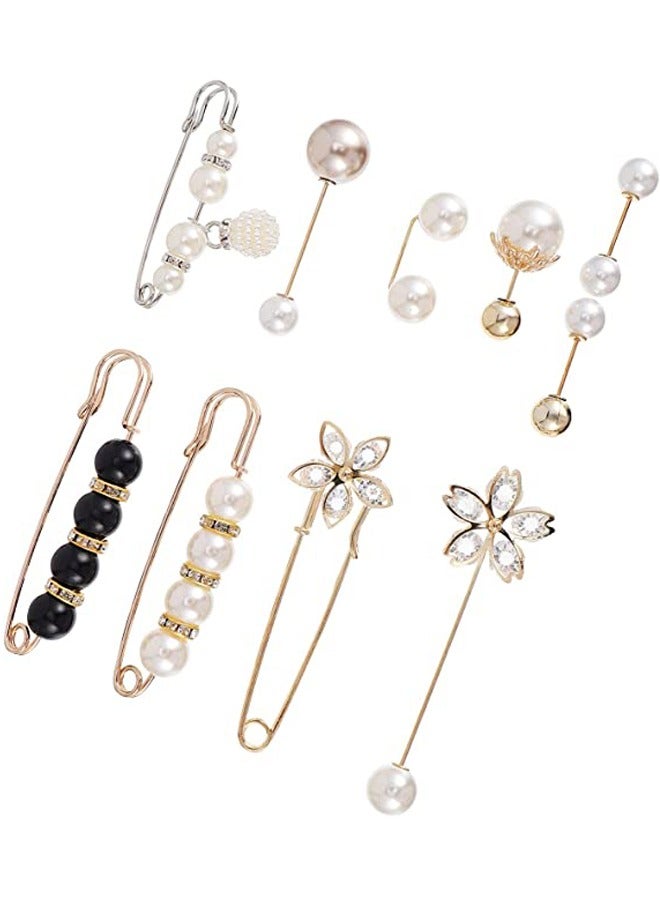 GUSGU 10 Pieces Artificial Pearl Brooch Pins Anti-Exposure Neckline Safety Pins Sweater Shawl Clips for Women Girls Wedding Party Decorations, Assorted Styles - Image 1