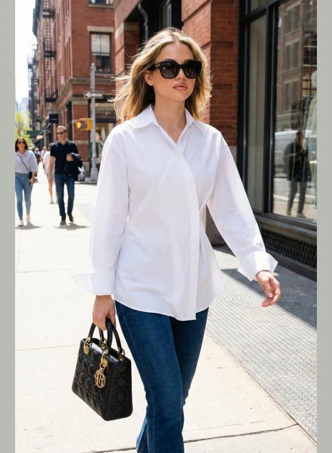 ليلا قميص نسائي بياقة كلاسيكية وأكمام طويلة بقصة عادية