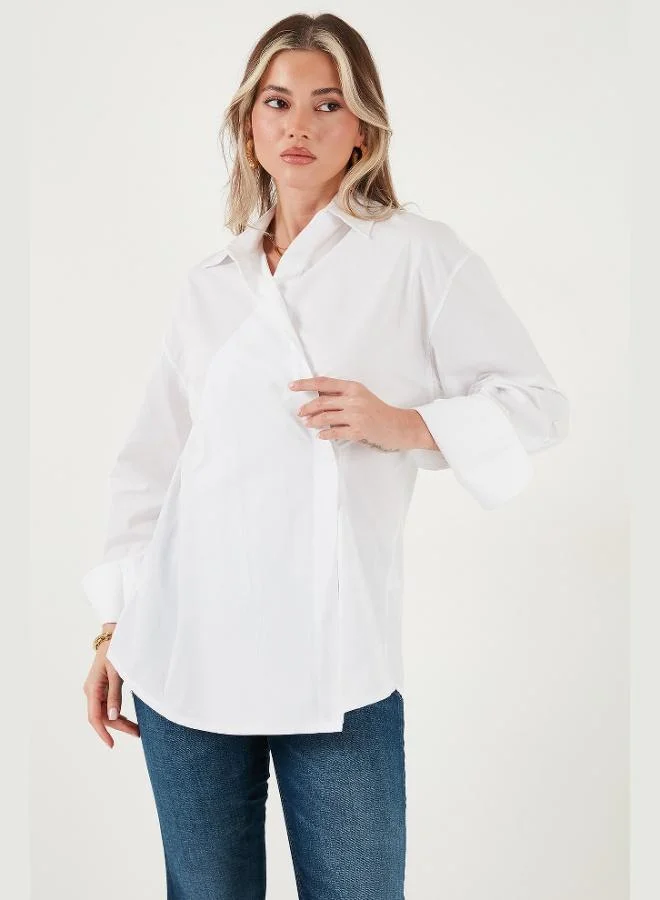 ليلا قميص نسائي بياقة كلاسيكية وأكمام طويلة بقصة عادية