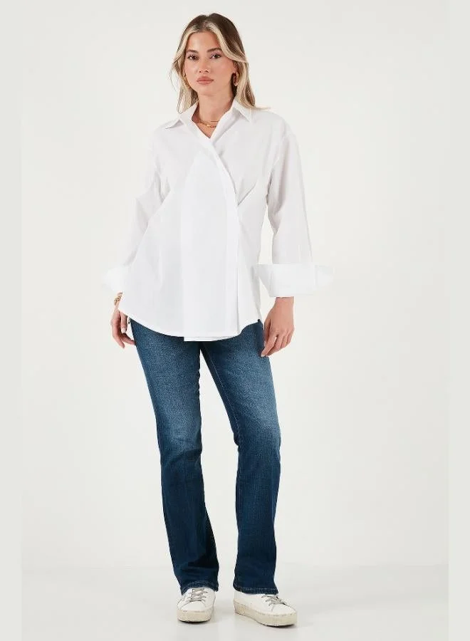 ليلا قميص نسائي بياقة كلاسيكية وأكمام طويلة بقصة عادية