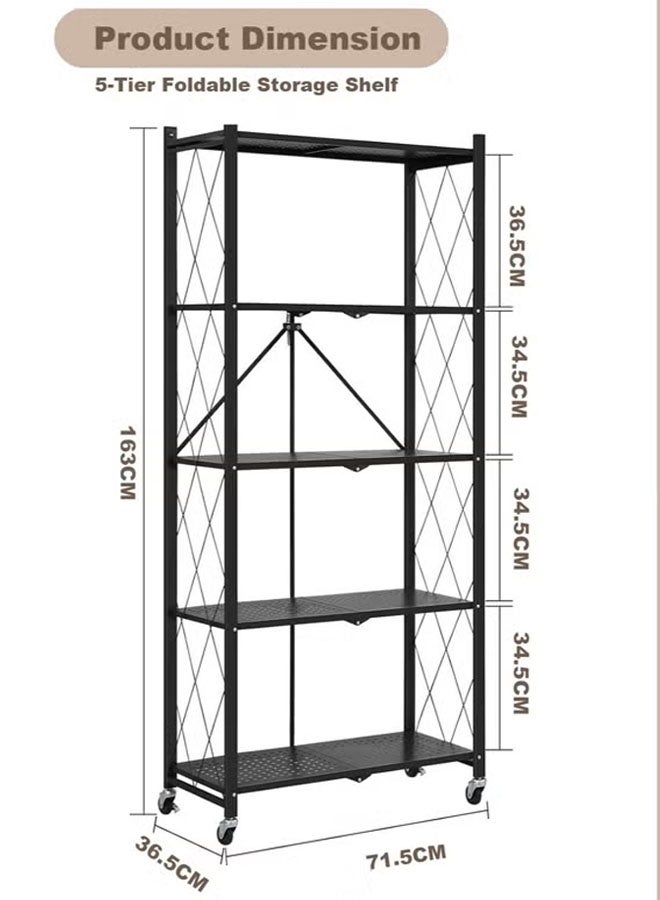 Cady One Kitchen Storage Rack and Heavy Duty Metal Storage Shelving Unit on Rolling Cart for Garage, Kitchen, Basement, Pantry, Foldable Storage Rack, 5-Tier Thick Foldable Kitchen Storage Racks and Organizers with Wheels, Large Capacity Storage Drawers, Black  - Image 4