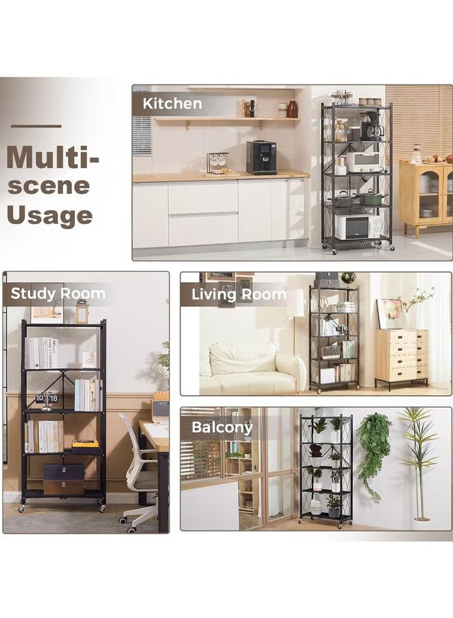 Cady One Kitchen Storage Rack and Heavy Duty Metal Storage Shelving Unit on Rolling Cart for Garage, Kitchen, Basement, Pantry, Foldable Storage Rack, 5-Tier Thick Foldable Kitchen Storage Racks and Organizers with Wheels, Large Capacity Storage Drawers, Black  - Image 5