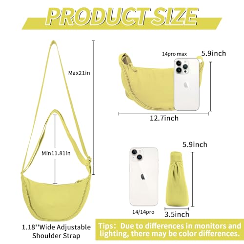 EVGLOW Nylon Crescent Crossbody Bag for Women Purses Trendy Men,Small Travel Sling Bag Hobo,Lightweight Fanny Pack with Zip Adjustable Strap,Round Soft Shoulder Pouch Bag for Daily Use(Small Butter Yellow) - Image 2