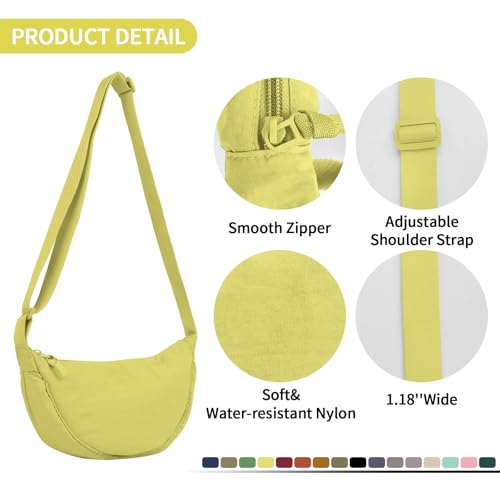 EVGLOW Nylon Crescent Crossbody Bag for Women Purses Trendy Men,Small Travel Sling Bag Hobo,Lightweight Fanny Pack with Zip Adjustable Strap,Round Soft Shoulder Pouch Bag for Daily Use(Small Butter Yellow) - Image 3