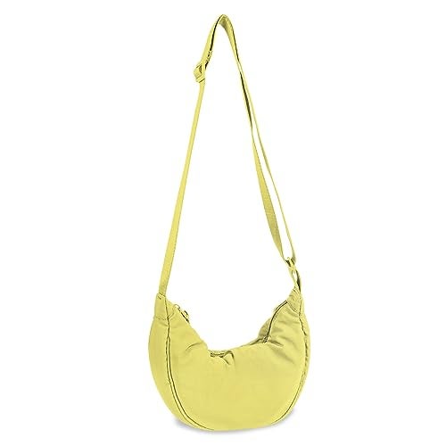 EVGLOW Nylon Crescent Crossbody Bag for Women Purses Trendy Men,Small Travel Sling Bag Hobo,Lightweight Fanny Pack with Zip Adjustable Strap,Round Soft Shoulder Pouch Bag for Daily Use(Small Butter Yellow) - Image 1