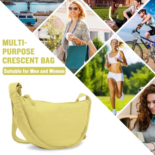 EVGLOW Nylon Crescent Crossbody Bag for Women Purses Trendy Men,Small Travel Sling Bag Hobo,Lightweight Fanny Pack with Zip Adjustable Strap,Round Soft Shoulder Pouch Bag for Daily Use(Small Butter Yellow) - Image 5