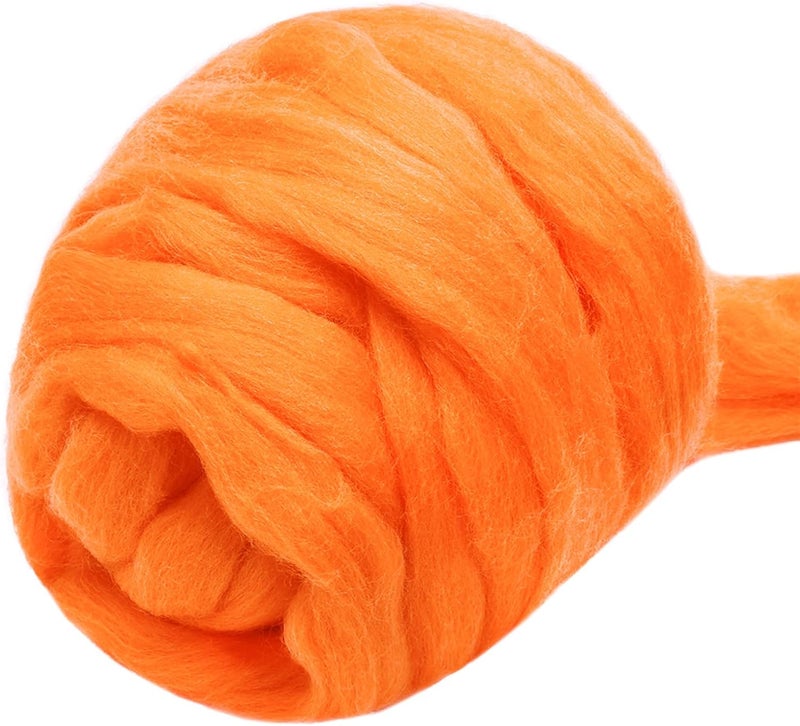 JUPEAN 3.53oz Wool Roving, Wool Felting Supplies, Pure Wools, Chunky Yarn, Spinning Wool Roving for Needle Felting Wet Felting DIY Hand Spinning (Orange) - Image 1