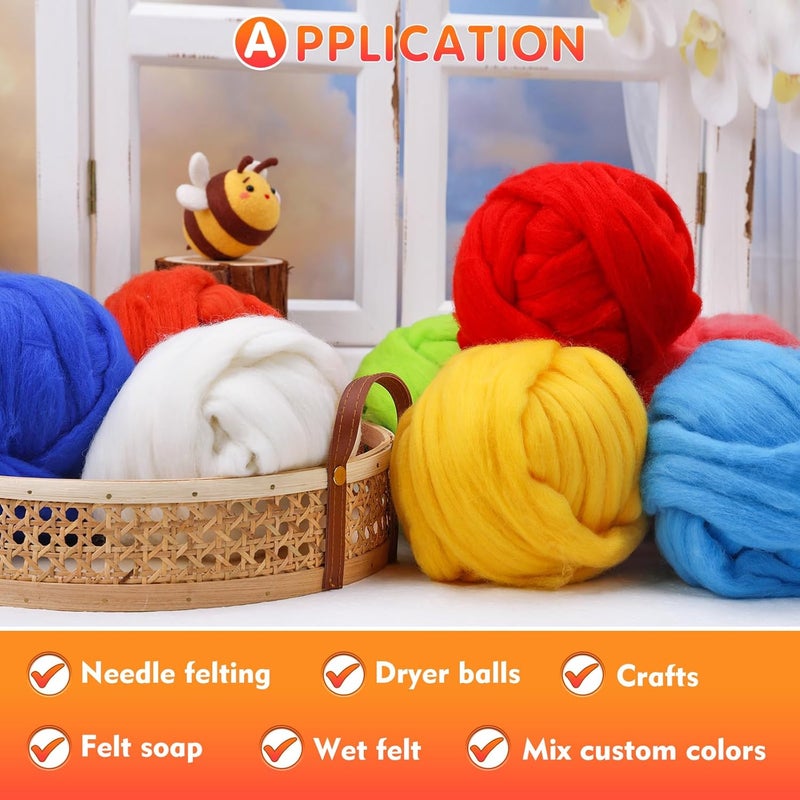 JUPEAN 3.53oz Wool Roving, Wool Felting Supplies, Pure Wools, Chunky Yarn, Spinning Wool Roving for Needle Felting Wet Felting DIY Hand Spinning (Orange) - Image 4