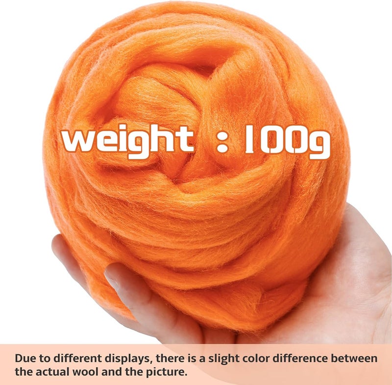 JUPEAN 3.53oz Wool Roving, Wool Felting Supplies, Pure Wools, Chunky Yarn, Spinning Wool Roving for Needle Felting Wet Felting DIY Hand Spinning (Orange) - Image 2