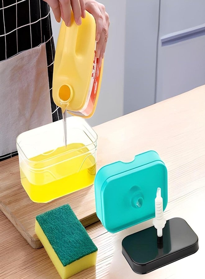 Japak 2-in-1 Kitchen Soap Dispenser with Sponge Holder | One-Hand Press Dishwash Liquid Pump | Refillable, Leakproof Plastic Soap Container for Sink & Wash Basin (1 Pc) - Image 3