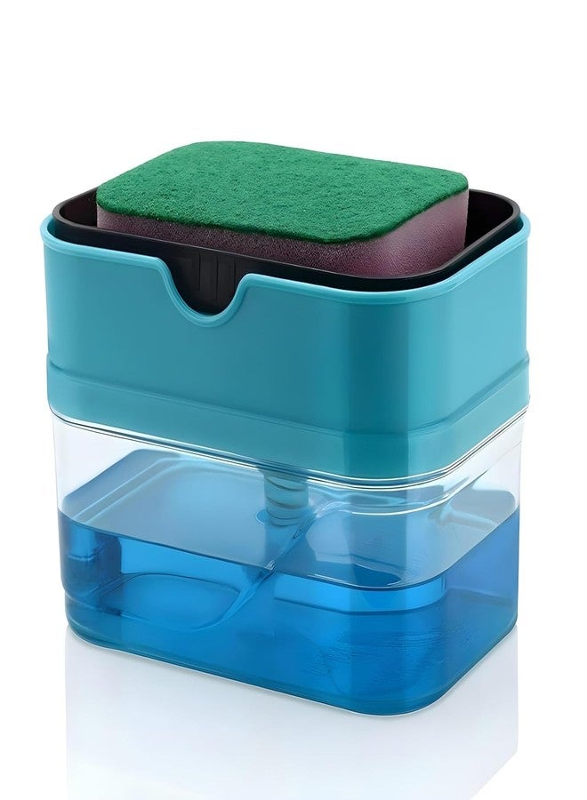 Japak 2-in-1 Kitchen Soap Dispenser with Sponge Holder | One-Hand Press Dishwash Liquid Pump | Refillable, Leakproof Plastic Soap Container for Sink & Wash Basin (1 Pc) - Image 2