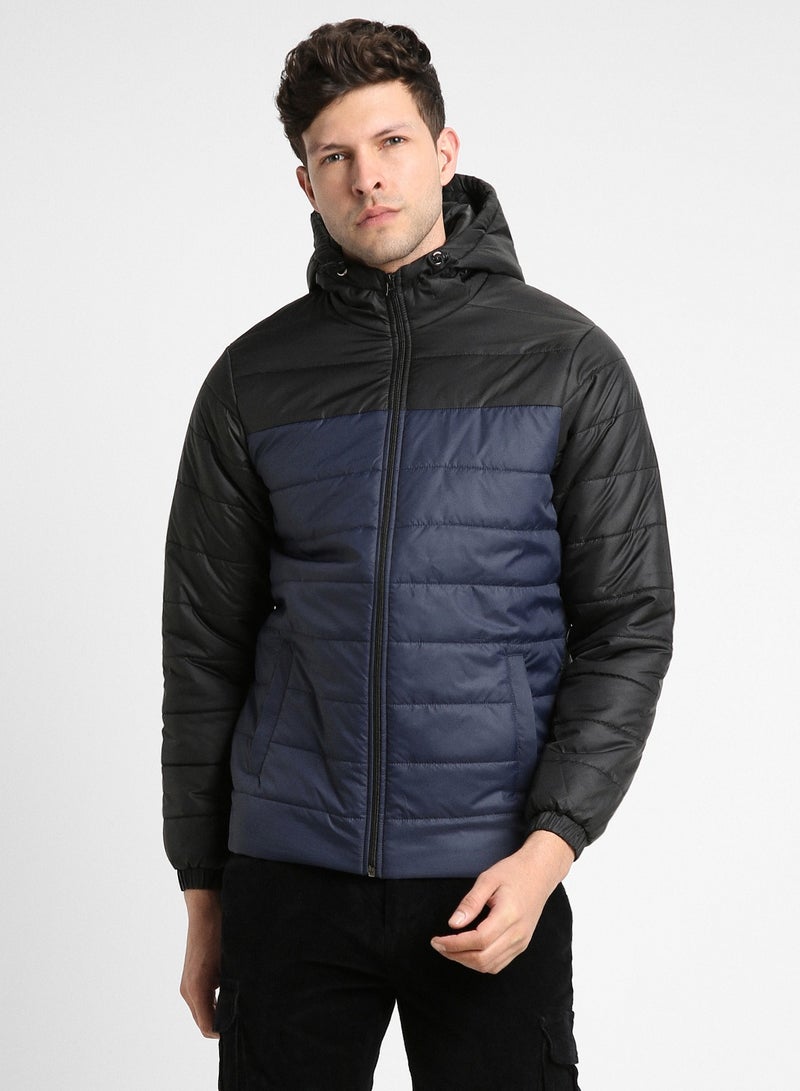 Dennis Lingo Blazing Blue Regular Fit Men's Colourblocked Hooded Full Sleeves Polyester Jacket with Zipper Closure  - Image 3
