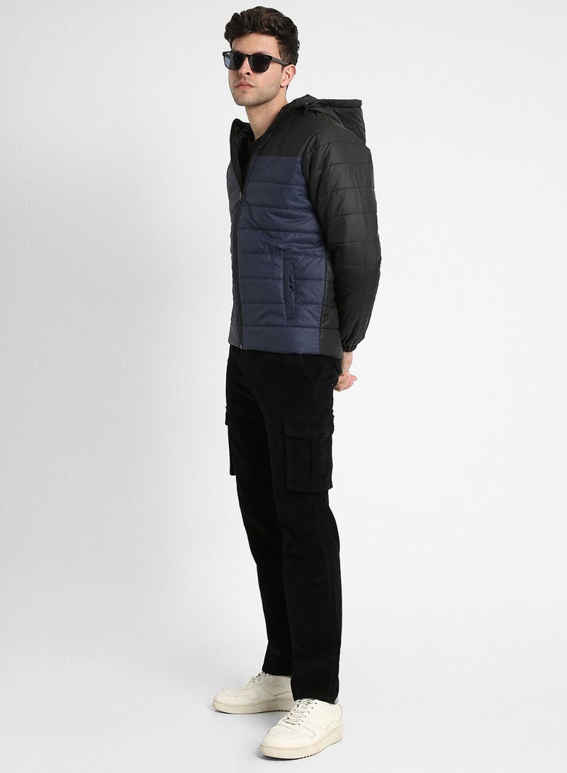Dennis Lingo Blazing Blue Regular Fit Men's Colourblocked Hooded Full Sleeves Polyester Jacket with Zipper Closure  - Image 1