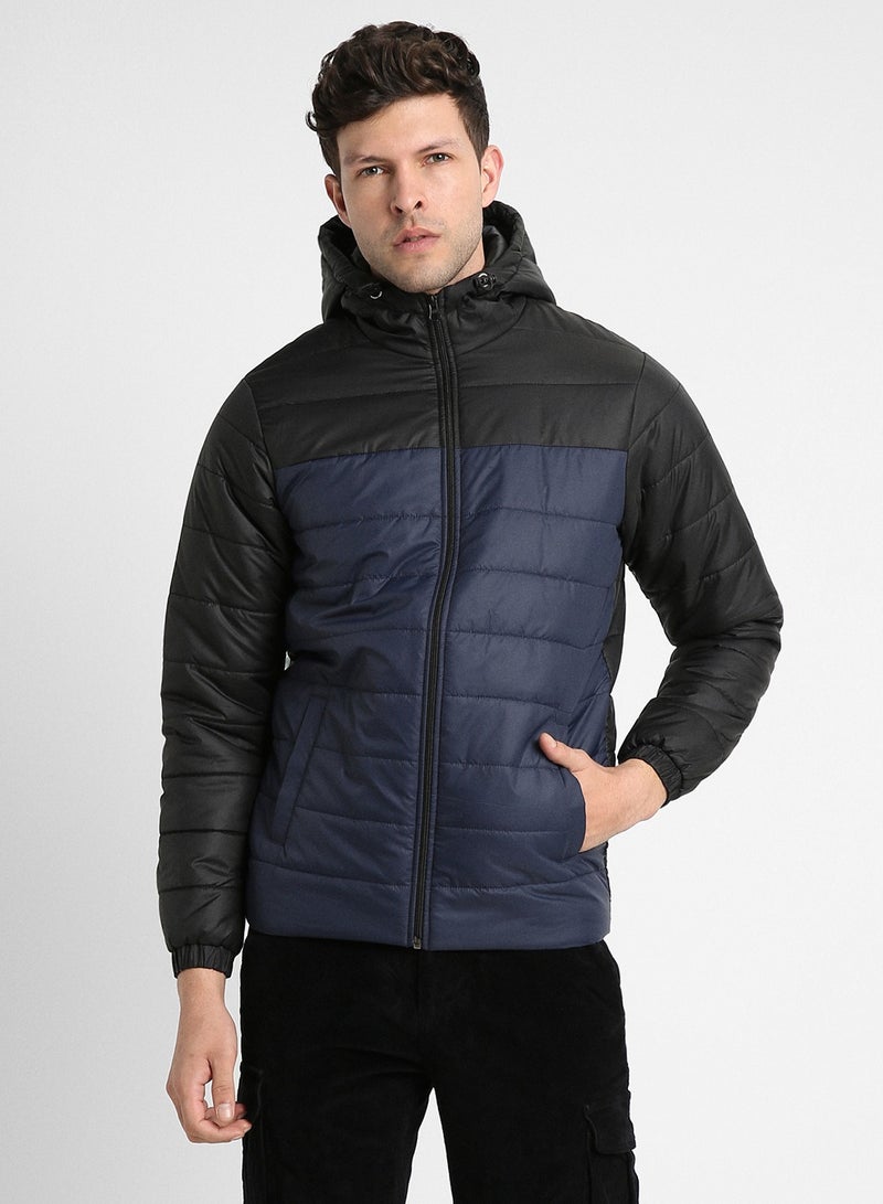 Dennis Lingo Blazing Blue Regular Fit Men's Colourblocked Hooded Full Sleeves Polyester Jacket with Zipper Closure  - Image 2