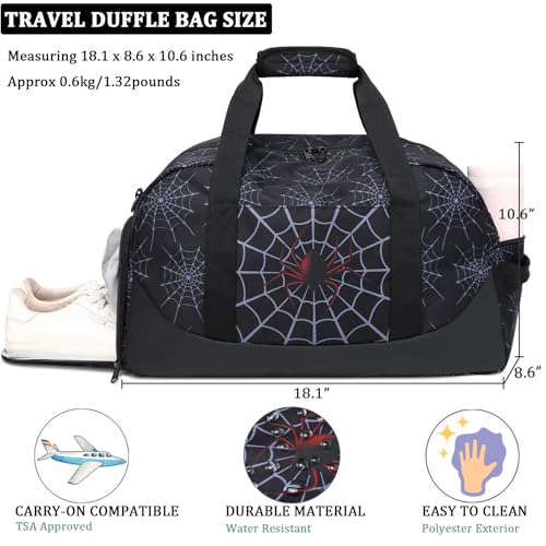JIANYA Kids Overnight Duffle Bag Spider Sports Gym Bag with Shoe Compartment & Wet Pocket, Carry On Weekender Travel Bag, Black - Image 3