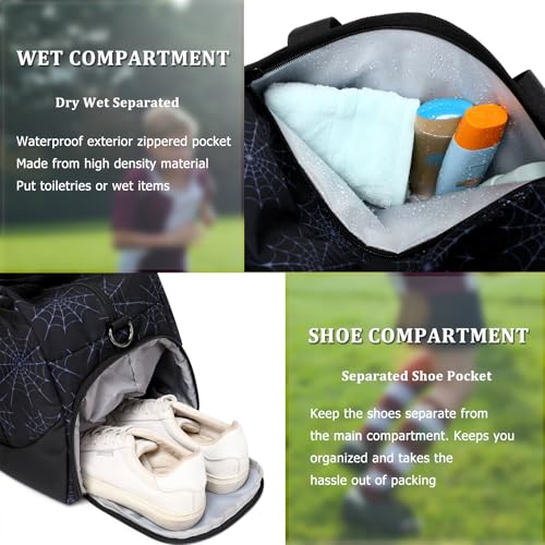 JIANYA Kids Overnight Duffle Bag Spider Sports Gym Bag with Shoe Compartment & Wet Pocket, Carry On Weekender Travel Bag, Black - Image 4