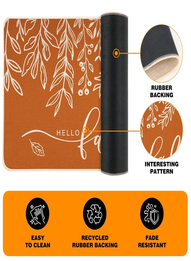 Siilues Fall Kitchen Mats Set of 2, Non-Slip Orange Hello Fall Eucalyptus Low-Profile Kitchen Rugs for Floor Seasonal Autumn Thanksgiving Home Decor - 17x29 and 17x47 Inch - Image 5