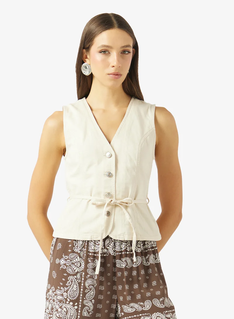 اونلي Sleeveless Belted Waistcoat