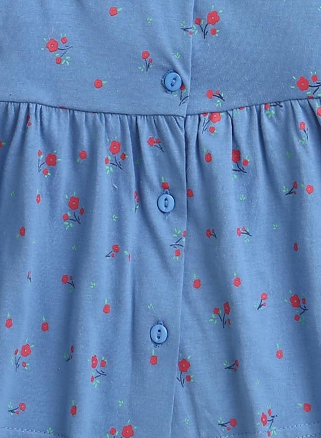 BUMZEE Blue Girls Full Sleeves Cotton Knee Length Casual Frock Age - 6-9 Months (Peb9611D-blu) - Image 3