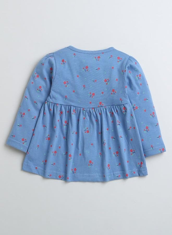 BUMZEE Blue Girls Full Sleeves Cotton Knee Length Casual Frock Age - 6-9 Months (Peb9611D-blu) - Image 2