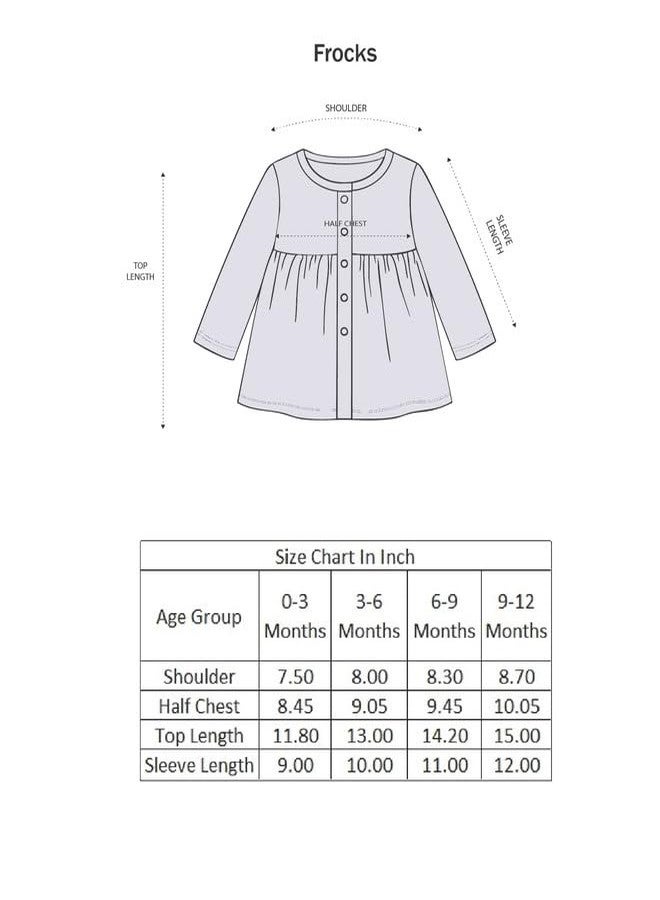 BUMZEE Blue Girls Full Sleeves Cotton Knee Length Casual Frock Age - 6-9 Months (Peb9611D-blu) - Image 5