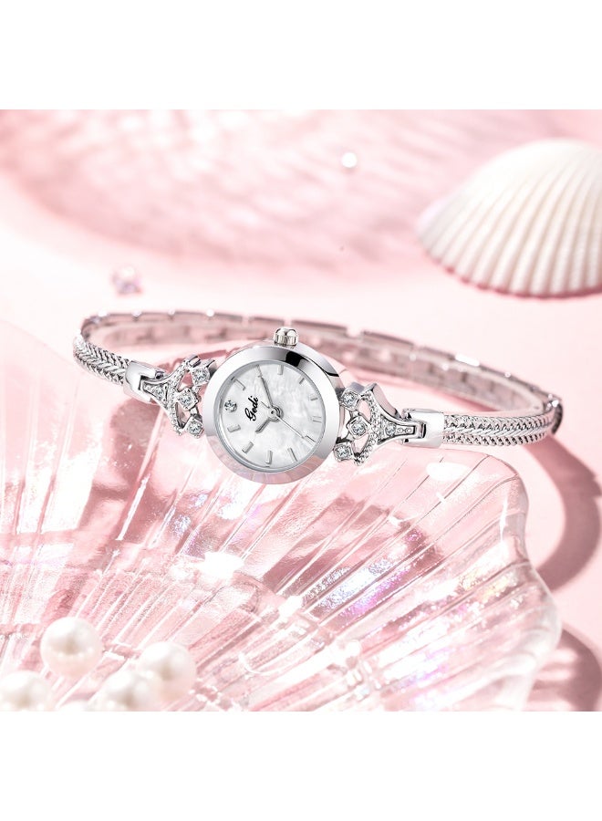 Gedi Luxury Mother-of-Pearl Dial Women's Watch, Diamond-studded Bracelet Strap Quartz Watch, Fashion Elegant Ladies Wristwatch