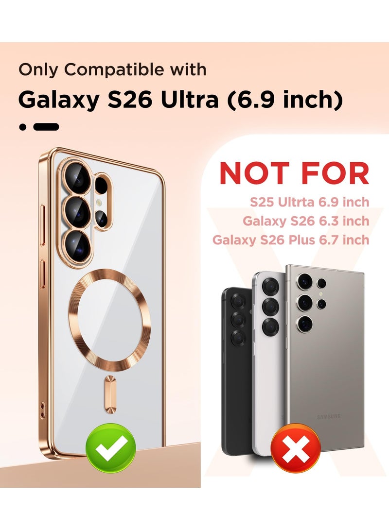 GolbinBox Magnetic Case for Samsung Galaxy S26 Ultra with Screen Protector,[Compatible with MagSafe][Full Camera Protection]Slim Military Shockproof Plating Phone Cover for AI Galaxy S26 Ultra(Rose Gold/Clear) - Image 2