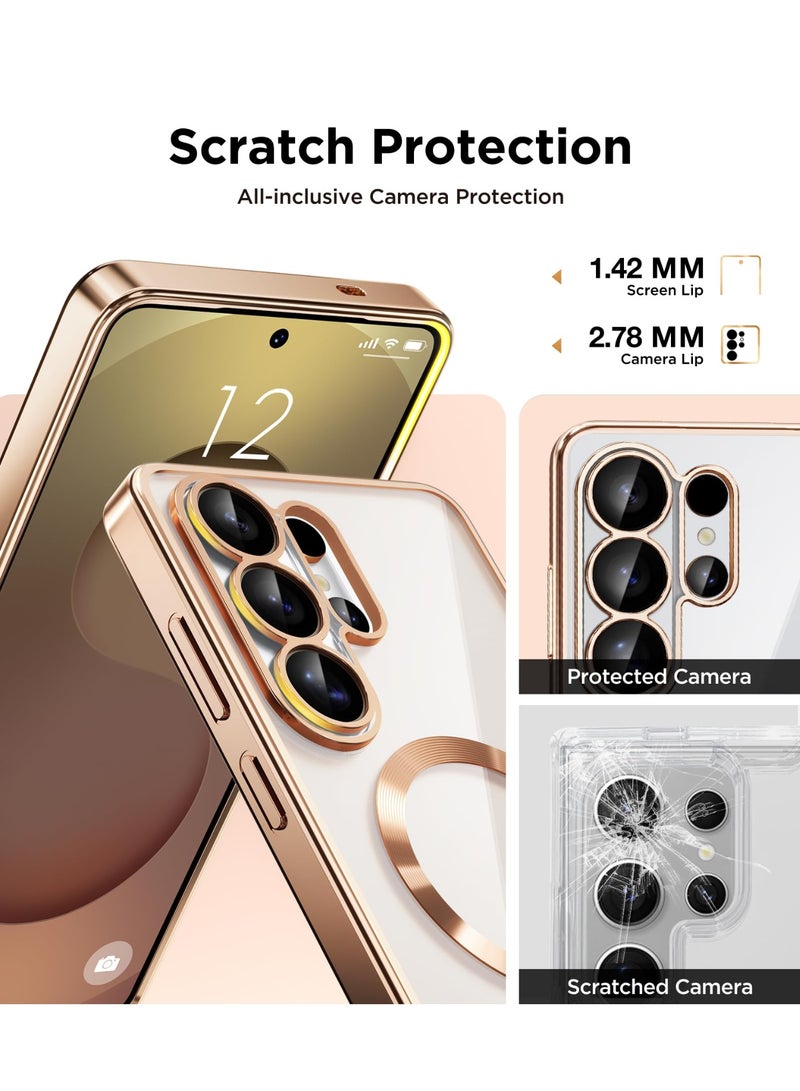GolbinBox Magnetic Case for Samsung Galaxy S26 Ultra with Screen Protector,[Compatible with MagSafe][Full Camera Protection]Slim Military Shockproof Plating Phone Cover for AI Galaxy S26 Ultra(Rose Gold/Clear) - Image 4