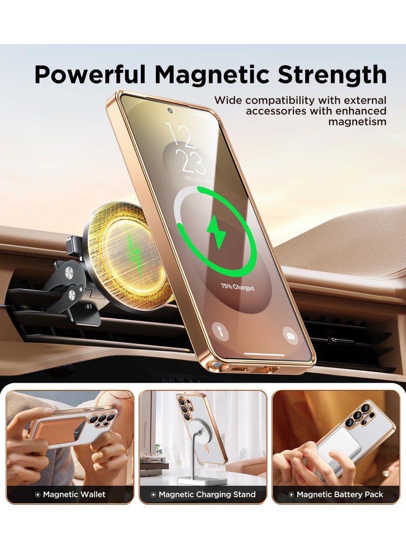 GolbinBox Magnetic Case for Samsung Galaxy S26 Ultra with Screen Protector,[Compatible with MagSafe][Full Camera Protection]Slim Military Shockproof Plating Phone Cover for AI Galaxy S26 Ultra(Rose Gold/Clear) - Image 3