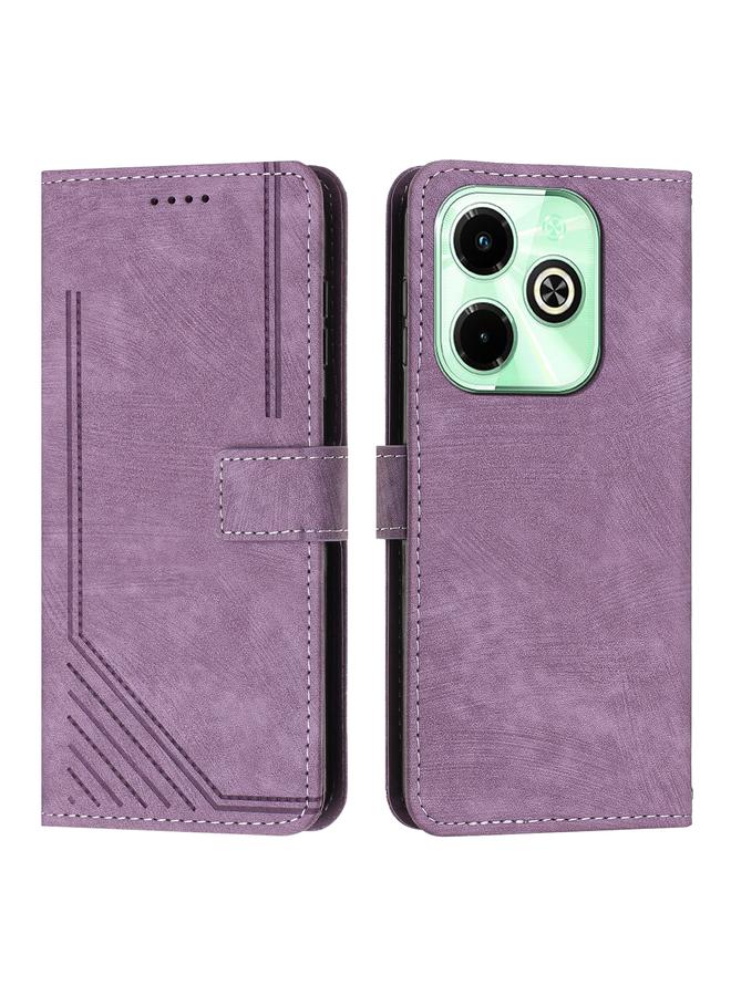 Green Tiger Case For Infinix Hot 40i Skin Feel Stripe Pattern Leather Phone Case with Lanyard - Image 1