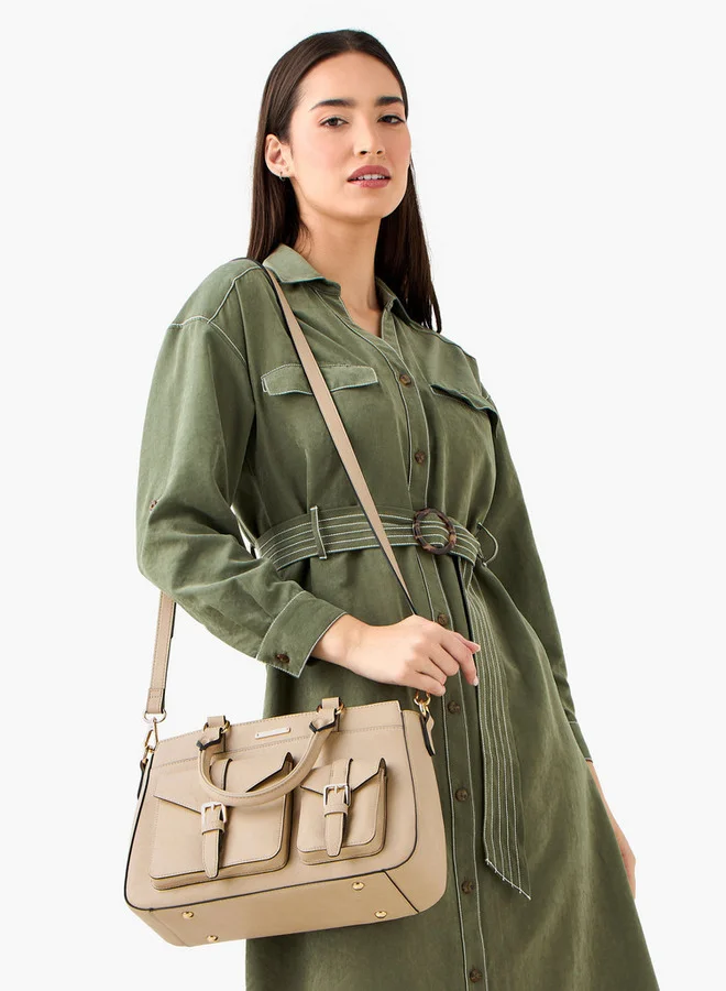 Celeste Solid Tote Bag with Detachable Strap and Zip Closure