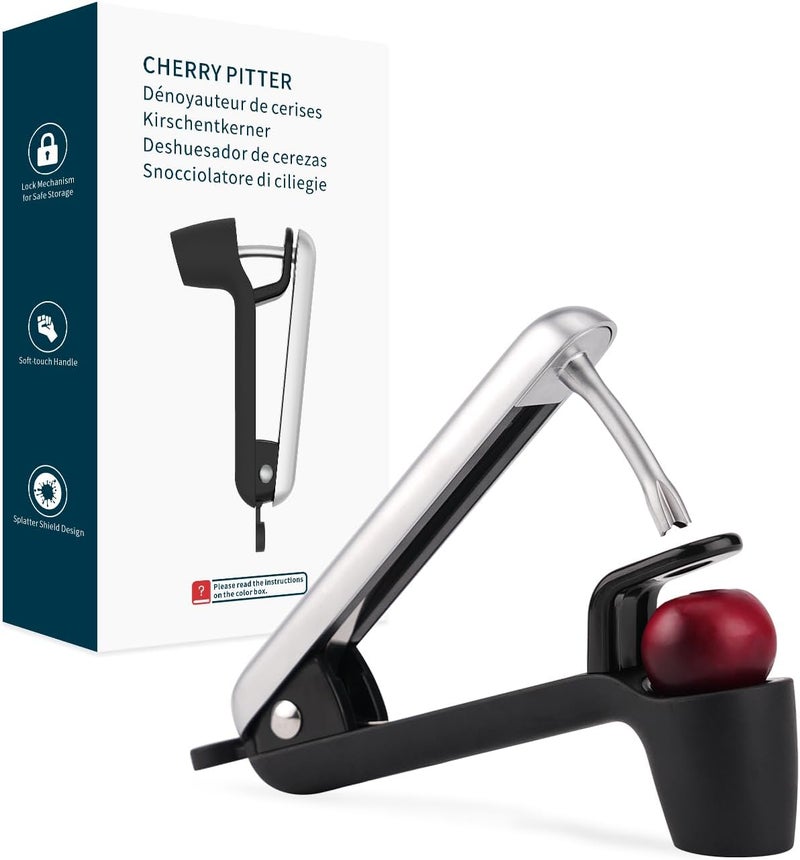 KITCHENDAO Cherry Pitter Tool, Larger Cross-Pitting Head, Cherry Core Remover with Safety Lock, Sturdy Zinc Alloy Handle, Dishwasher Safe(Black) - Image 1