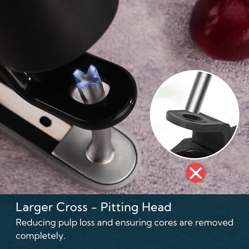 KITCHENDAO Cherry Pitter Tool, Larger Cross-Pitting Head, Cherry Core Remover with Safety Lock, Sturdy Zinc Alloy Handle, Dishwasher Safe(Black) - Image 2
