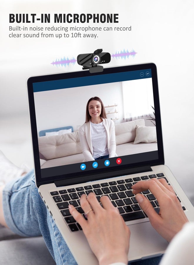 Tewiky Full HD Webcam with Built-in Microphone and Rotatable Tripod, 4K Video and Wide Angle Camera, Privacy Cover, for Desktop PC or Laptop Computer - Image 4