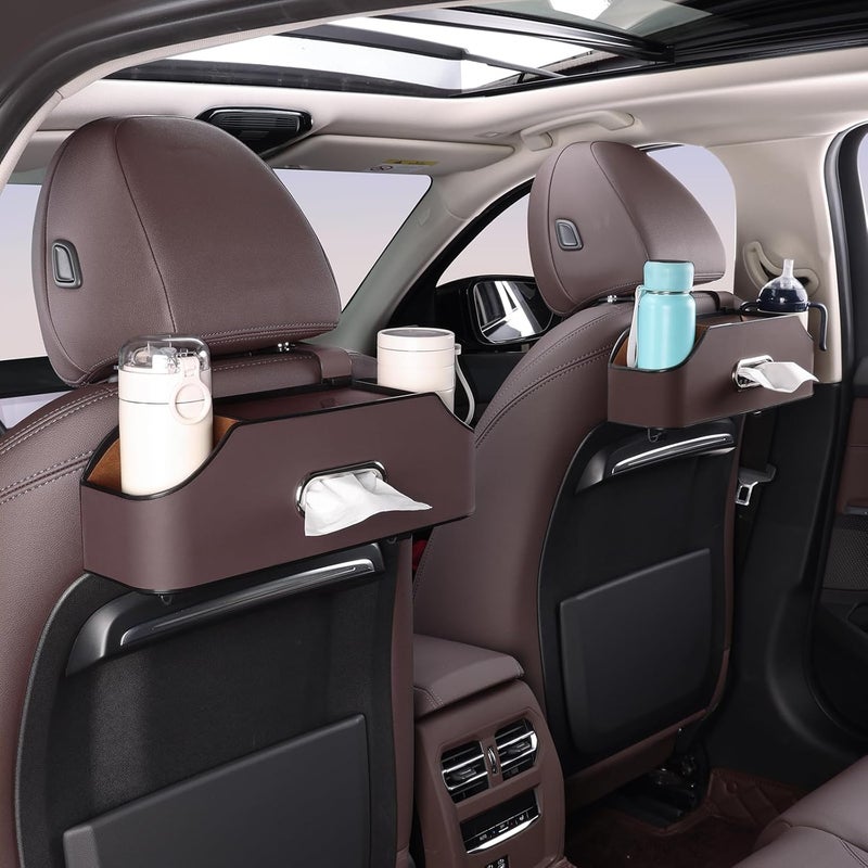 Car Seat Organizer with Cup Holders, Tissue Holder, and Hooks - Brown - Image 4